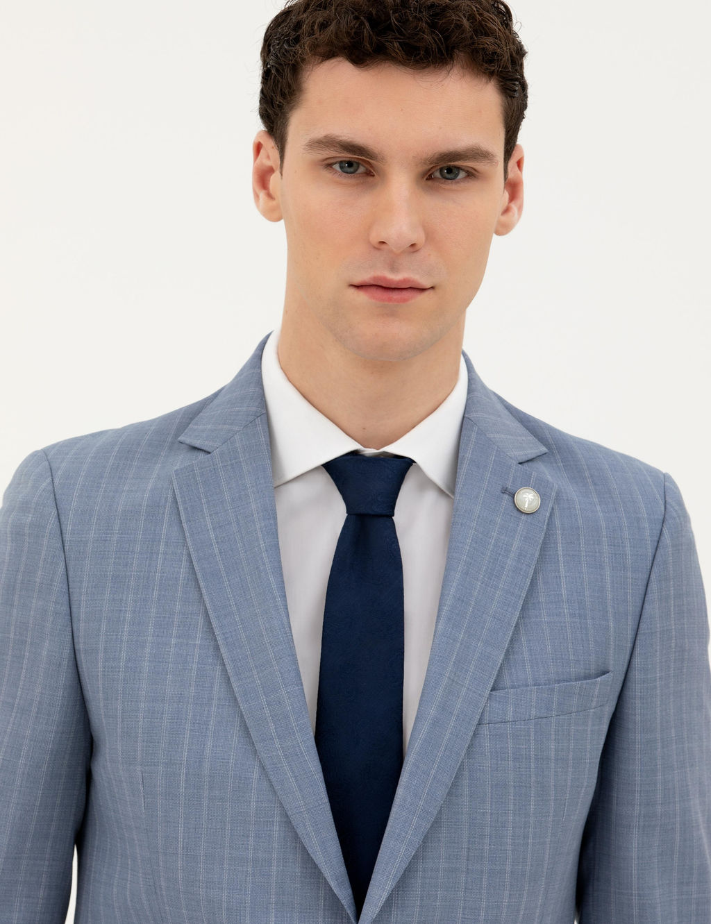 Koyu Mavi Ex. Slim Fit %100 Y_n _izgili Tak_m Elbise