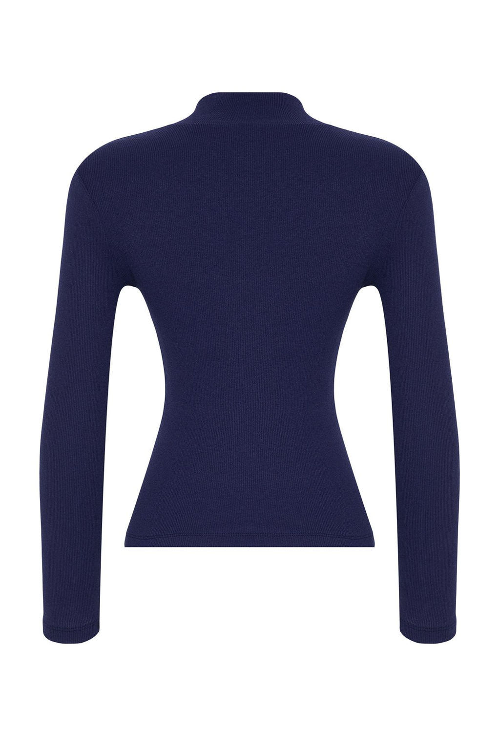 Lacivert Fitted/Vucuda Oturan Dik Yaka Uzun Kol Fitilli Esnek Orme Bluz TWOAW21BZ0423