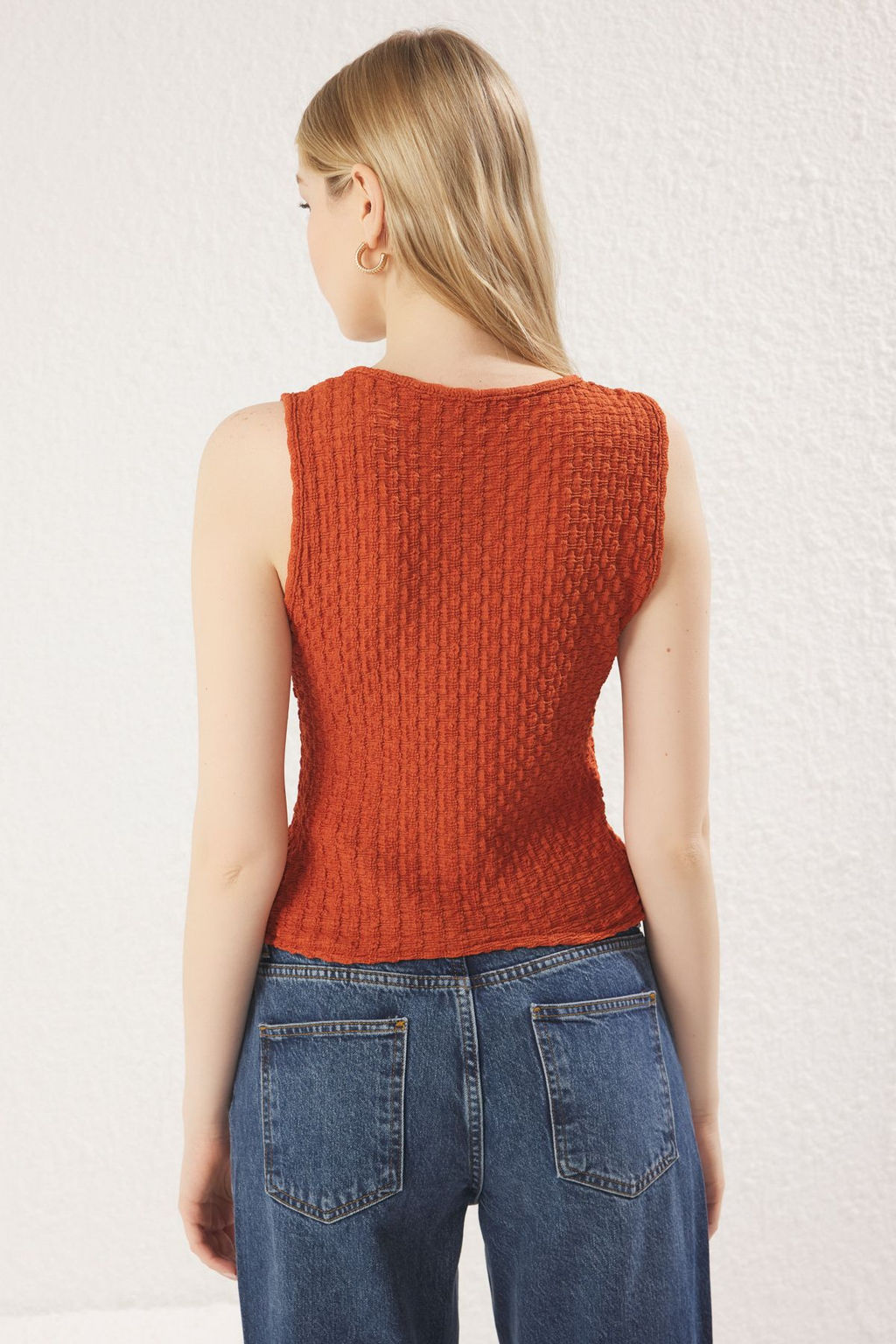 Ekru Dokulu Fitted/Vucuda Oturan Baglama Detayl? Esnek Orme Bluz TWOSS25BZ00123 - Trendyolmilla фото 12