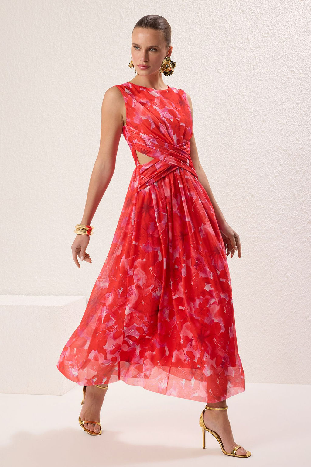 TRENDYOLMILLA Kahverengi Pencere/Cut Out Detayl? Orme Tul Elbise TPRSS24EL00022 фото 9