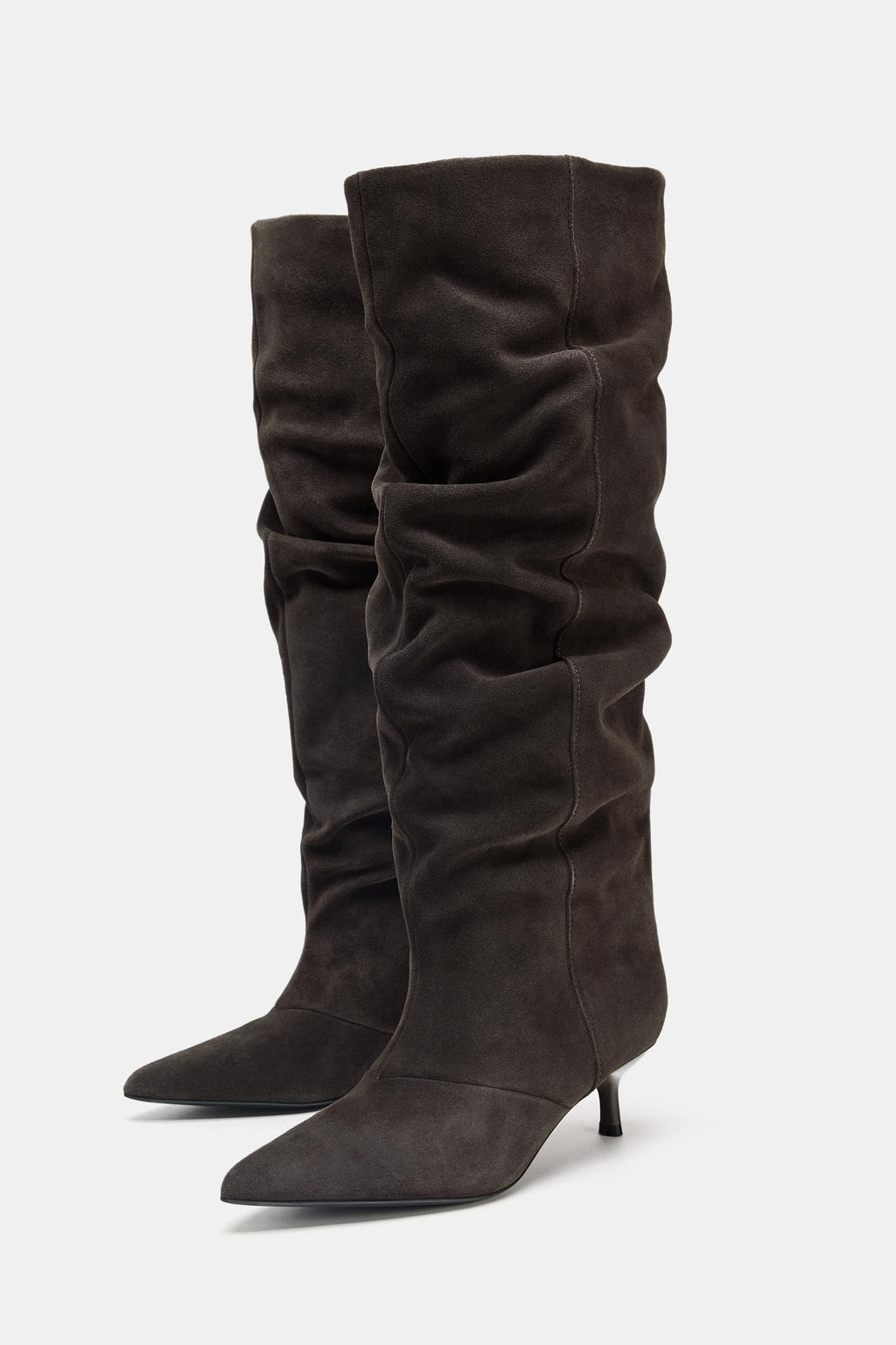 SPLIT SUEDE KITTEN HEEL BOOTS - Zara фото 11