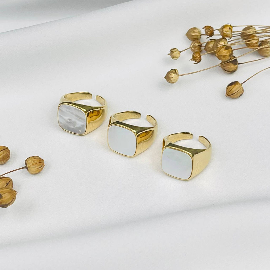 Кольцо регулируемое из хирургической стали с Перламутром 17,5-18 р