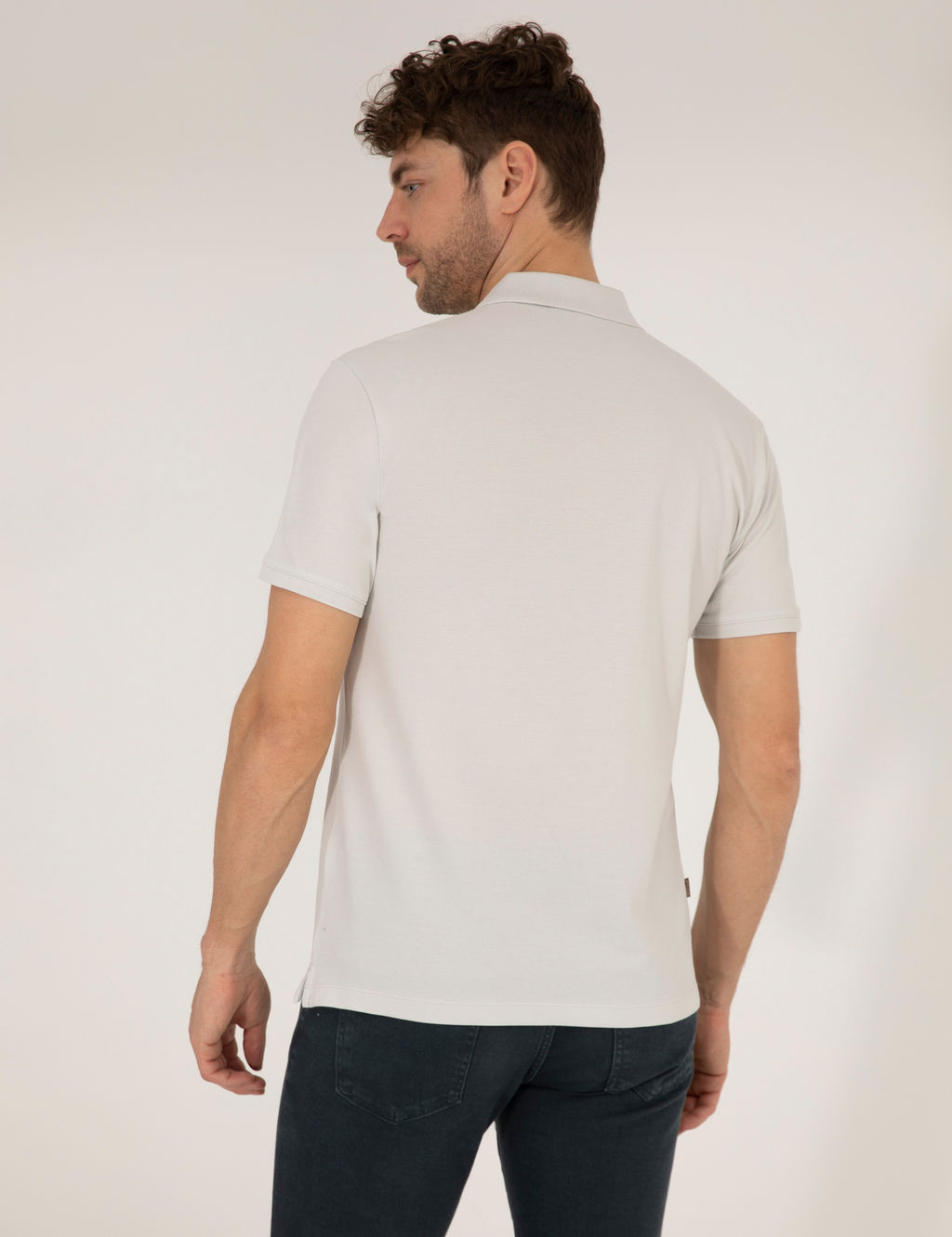 A__k Gri Slim Fit %100 Pamuk Polo Yaka Basic Ti__rt