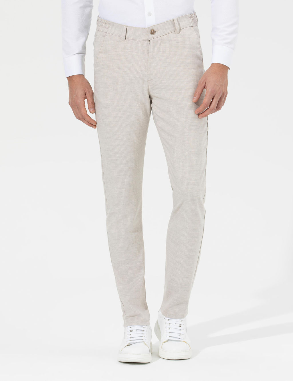 Bej Slim Fit Beli Lastikli Kanvas Pantolon - Pierre cardin фото 11