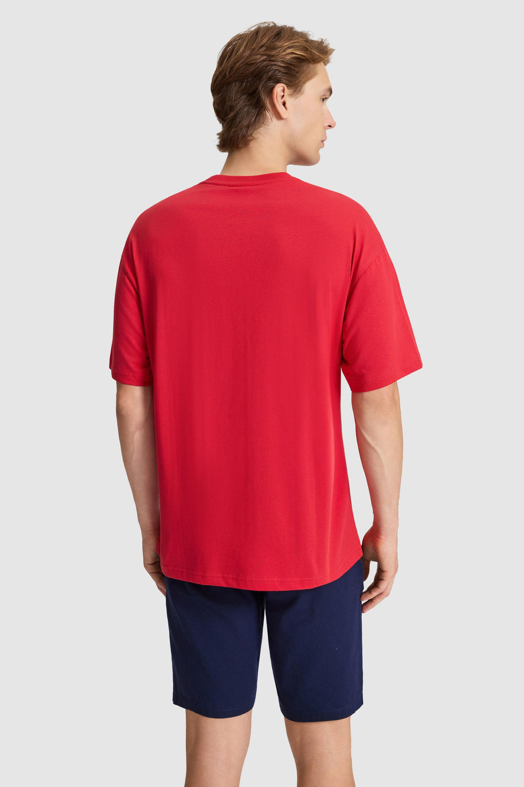 Erkek K_rm_z_ Oversize Fit Bisiklet Yaka Ti__rt