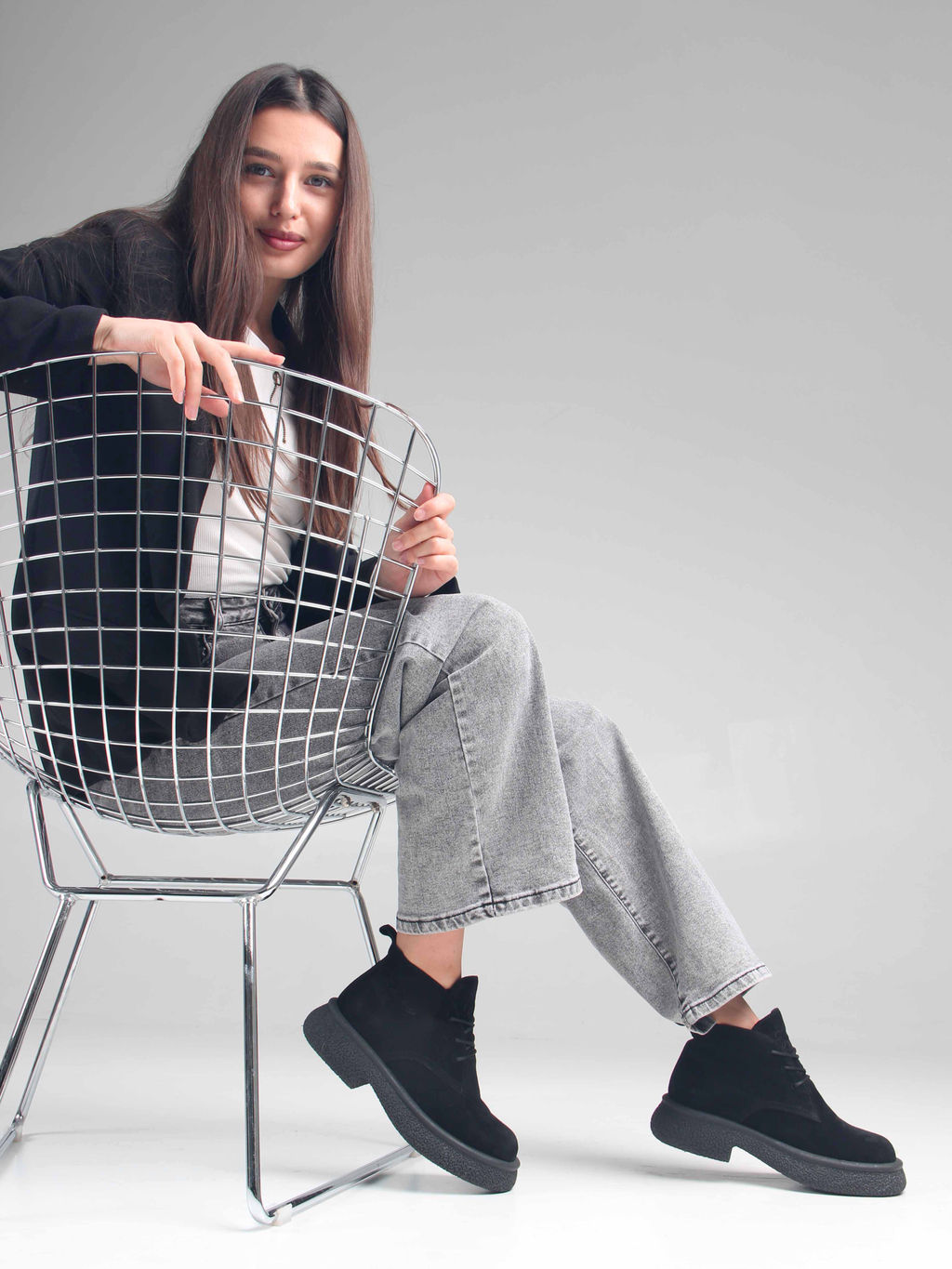 Ботинки 308.агатаbl. чёрный замша/Байка