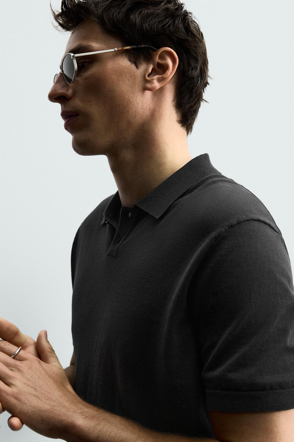 POLO PUNTO REGULAR FIT ALGOD?N - LINO / Gris oscuro - Zara фото 8