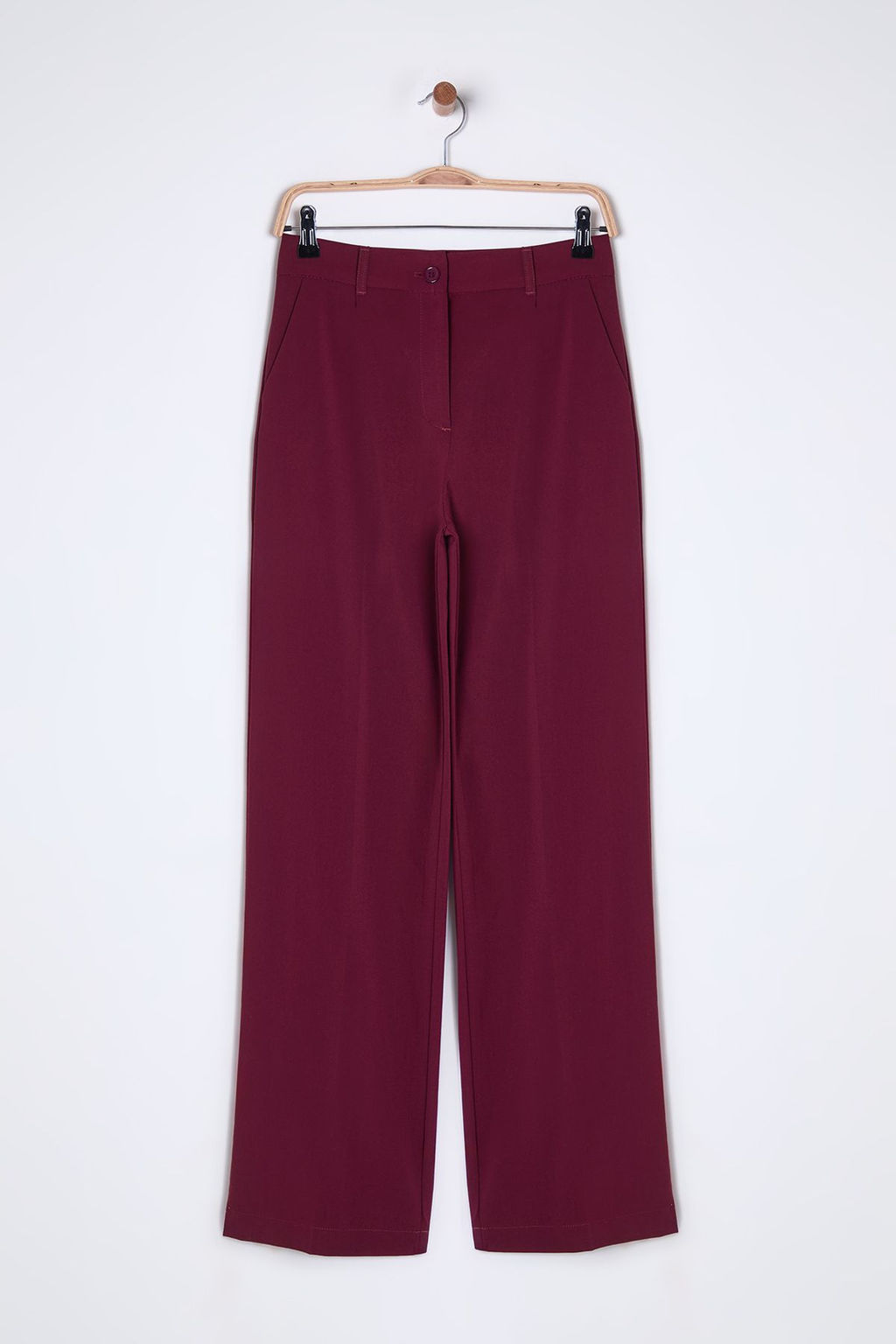 Bordo Pilili Wide Leg/Genis Paca Dokuma Pantolon TWOAW25PL00113