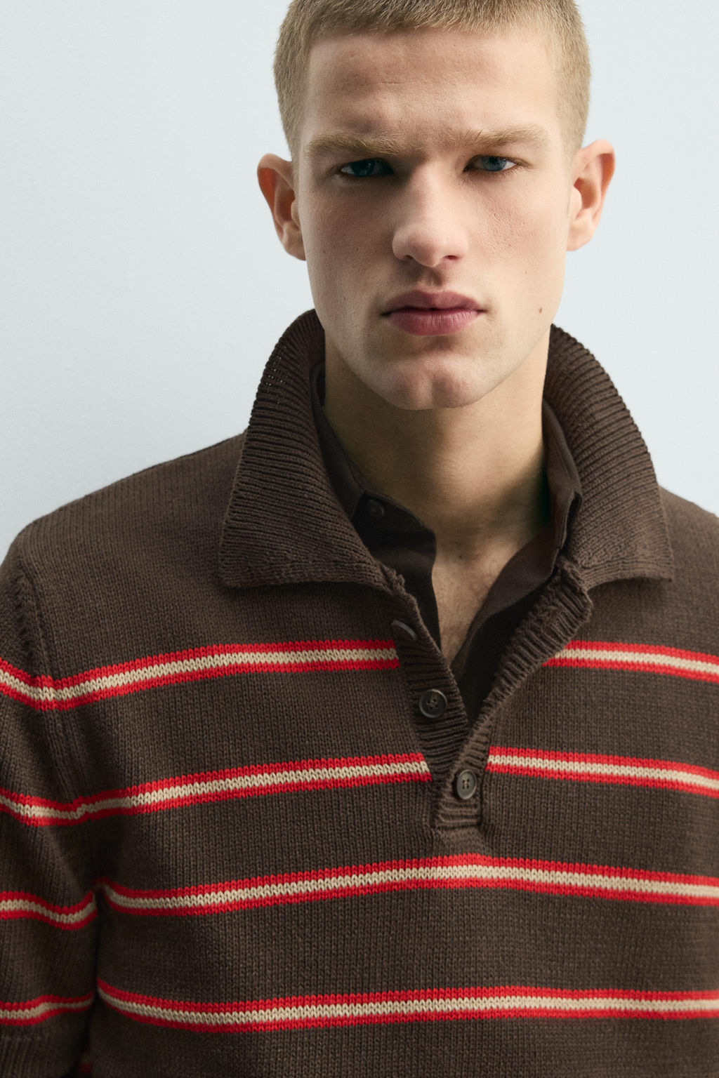 POLO PUNTO JACQUARD RAYAS / Marr?n - Zara фото 5