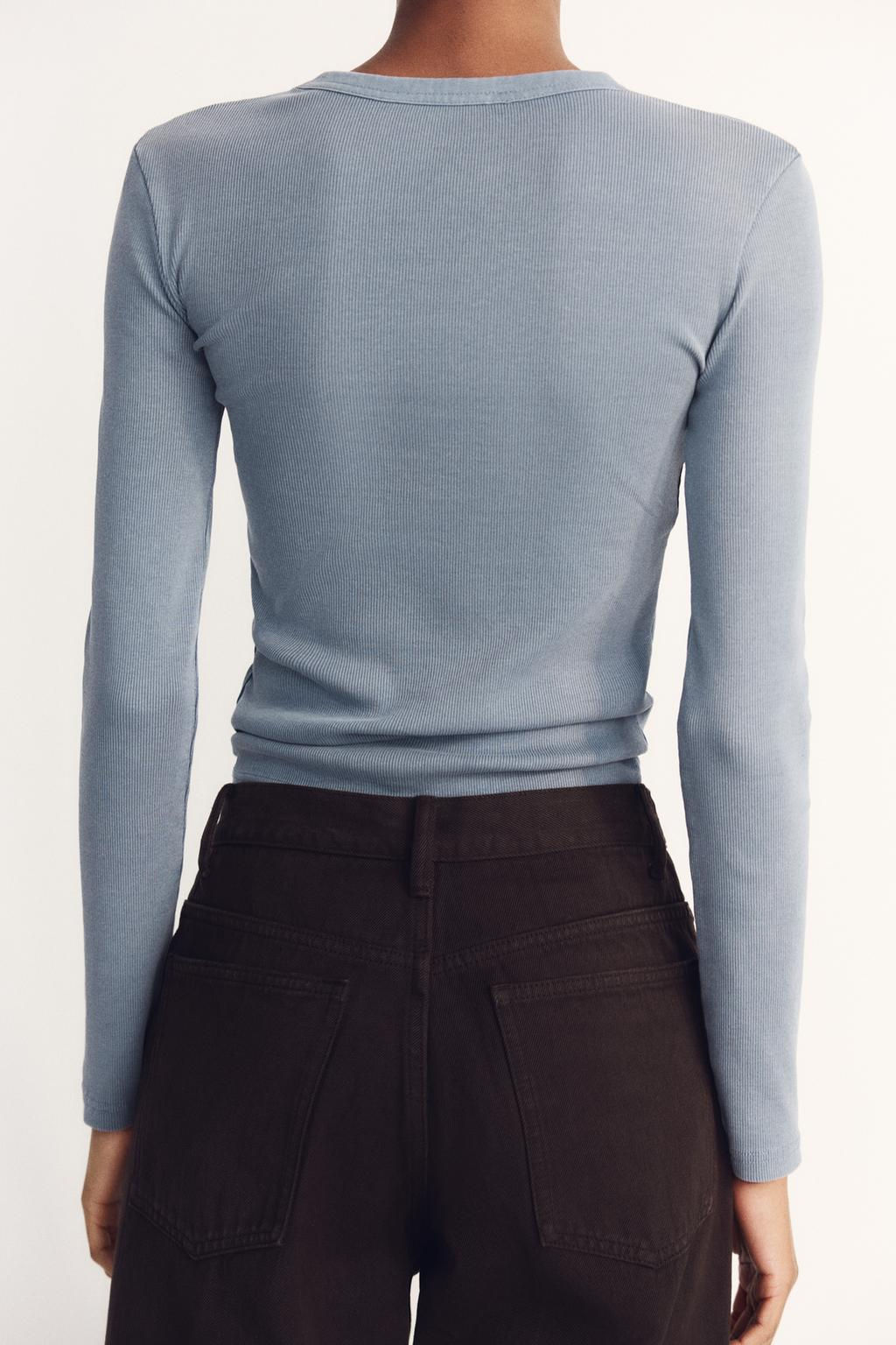 LONG SLEEVE WASHED EFFECT RIBBED T-SHIRT - Zara фото 27