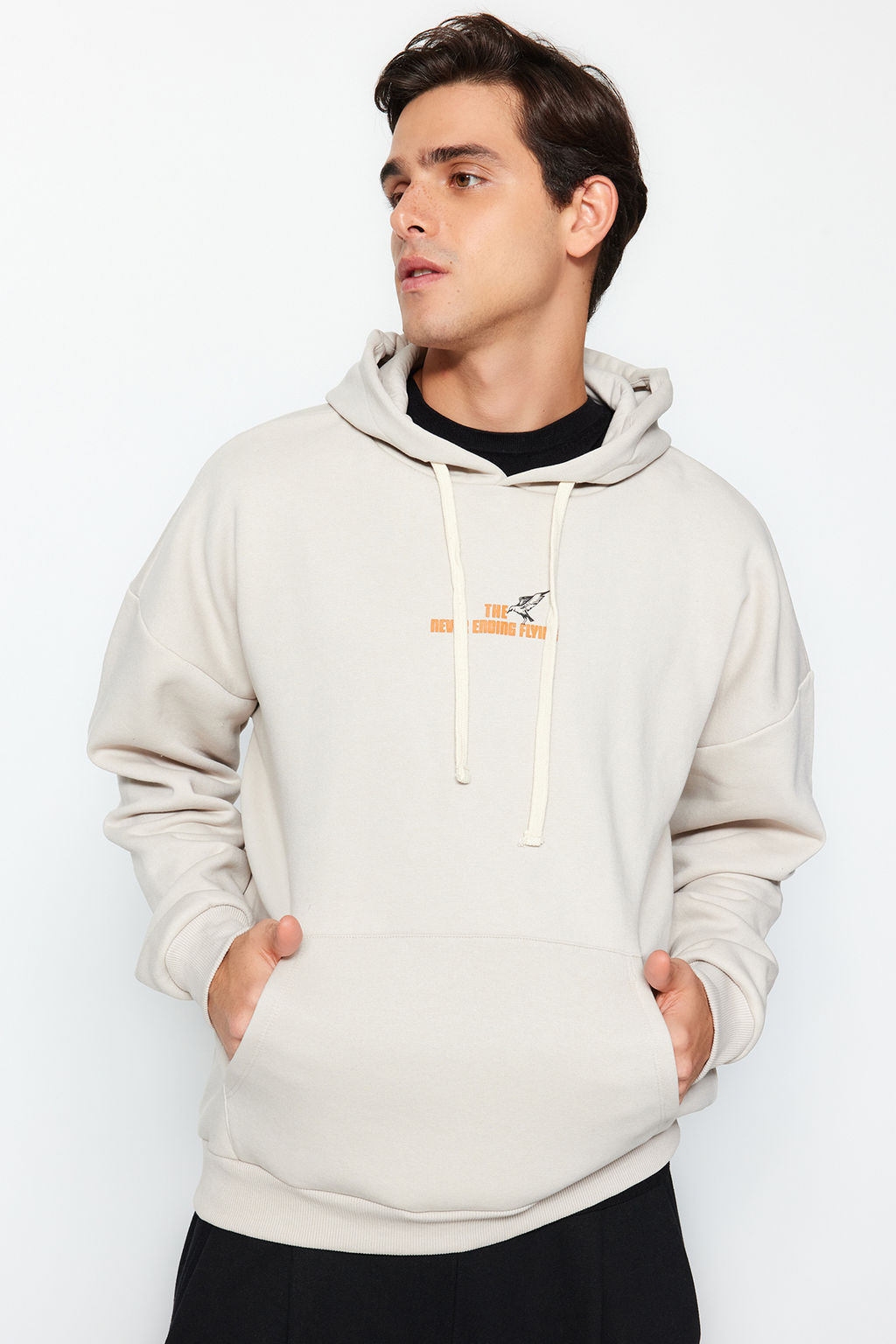 TRENDYOL MAN Bordo Oversize/Genis Kesim Kapusonlu Bask?l? Ici Polar Pamuklu Sweatshirt TMNAW24SW00136 - Trendyolmilla фото 6