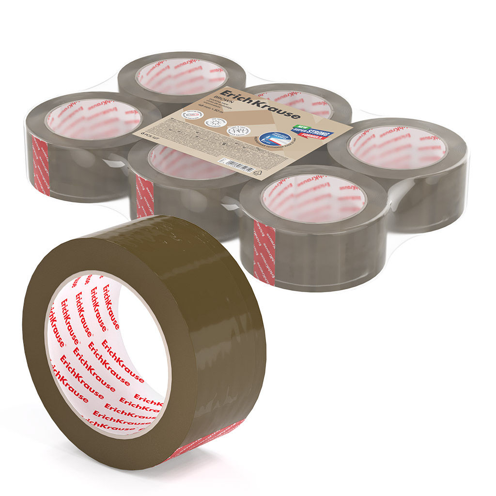 Цена за 1 шт. Набор из 6 клейких лент упаковочных ErichKrause Brown, коричневая, 48mmх50m, (в пленке)