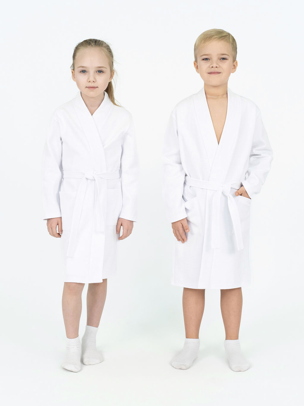 Халат детский белый  вафельный 913 (122, 64)