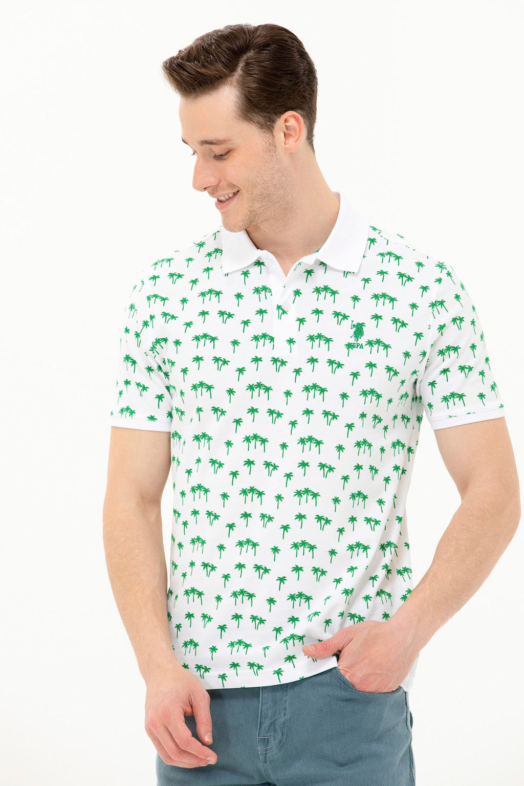 U. S. Polo Assn Мужская зеленая футболка с воротником-поло - U.s. polo assn фото 3