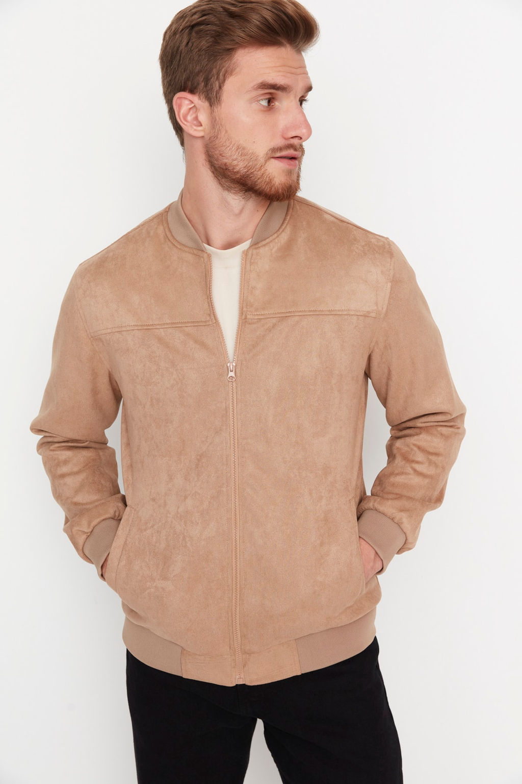 TRENDYOL MAN Camel Regular Fit Fermuarl? Suet Mont TMNAW22MO0123 - Trendyolmilla фото 4