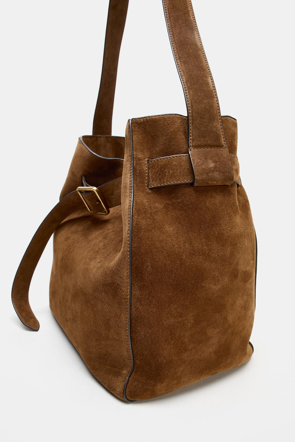 LEATHER BUCKET BAG WITH BELT DETAIL - Zara фото 3