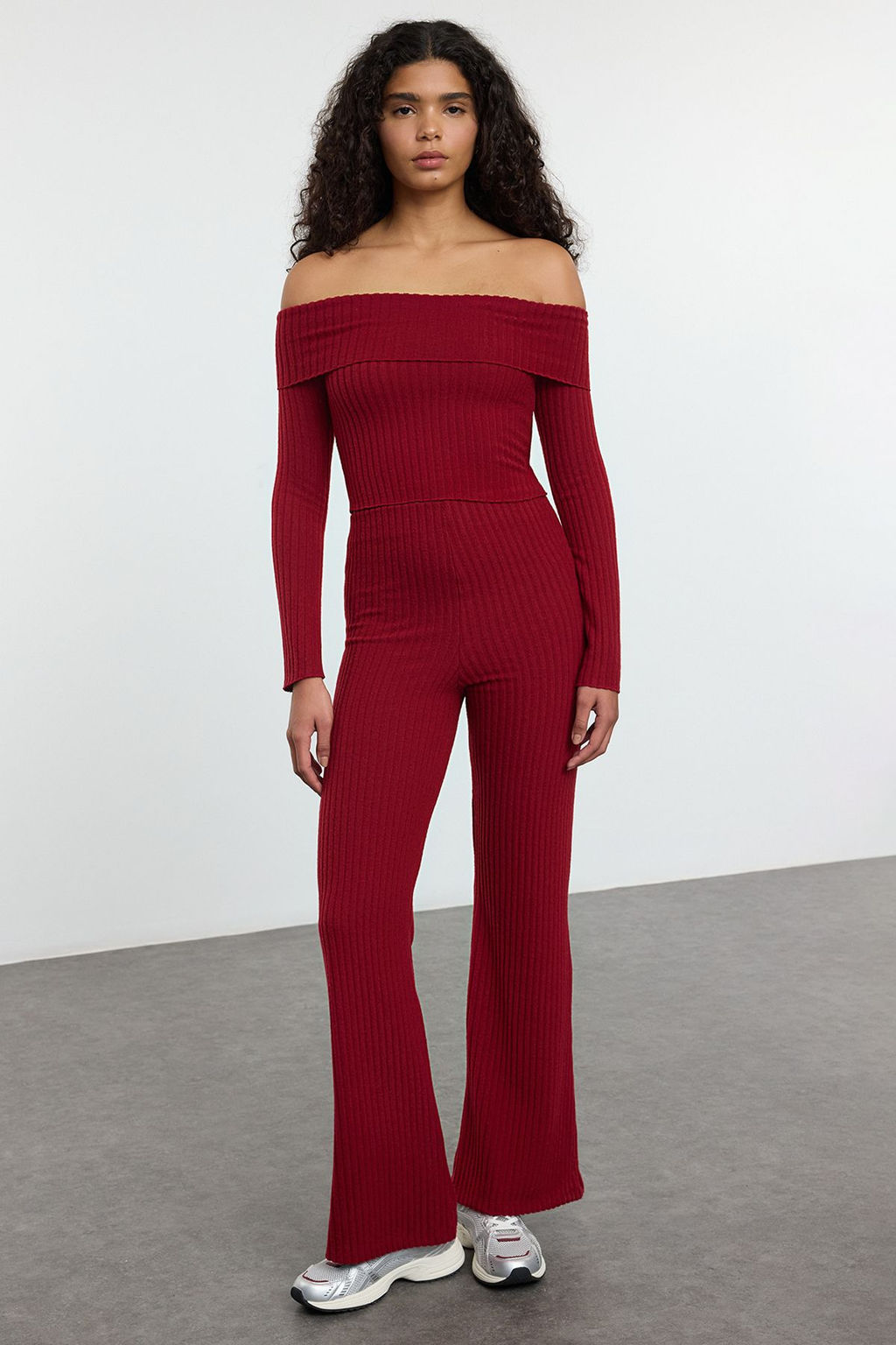 TRENDYOLMILLA Gri Melanj Yuksek Bel Esnek Fitilli Orme Pantolon TWOAW25PL00111 фото 6