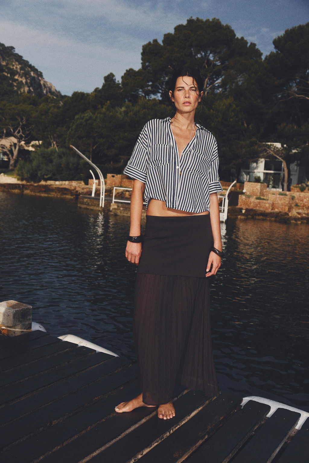 CROPPED LINEN BLEND SHIRT