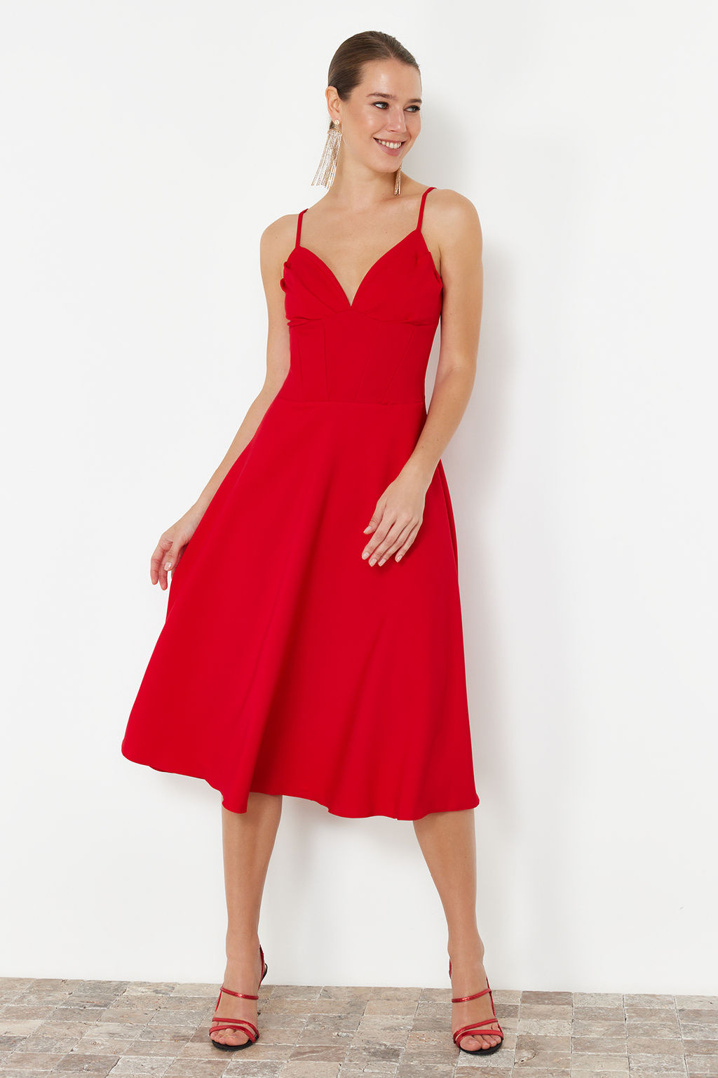 K?rm?z? A-Kesim Dokuma Elbise TPRSS24EL00185 - Trendyolmilla фото 2