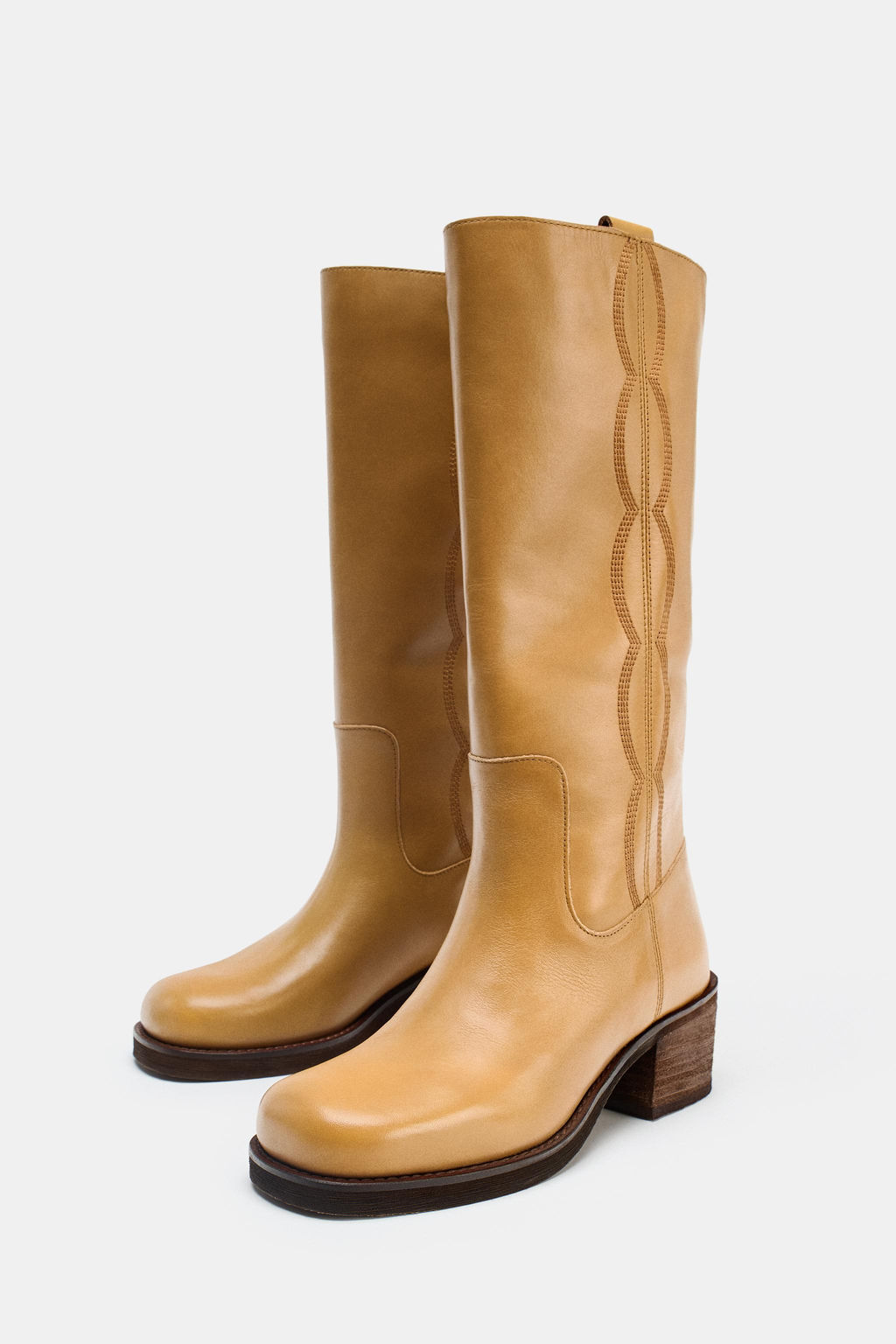 LEATHER TOPSTITCHED BOOTS - Zara фото 17