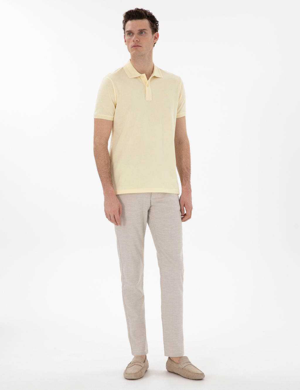 Bej Slim Fit Beli Lastikli Kanvas Pantolon