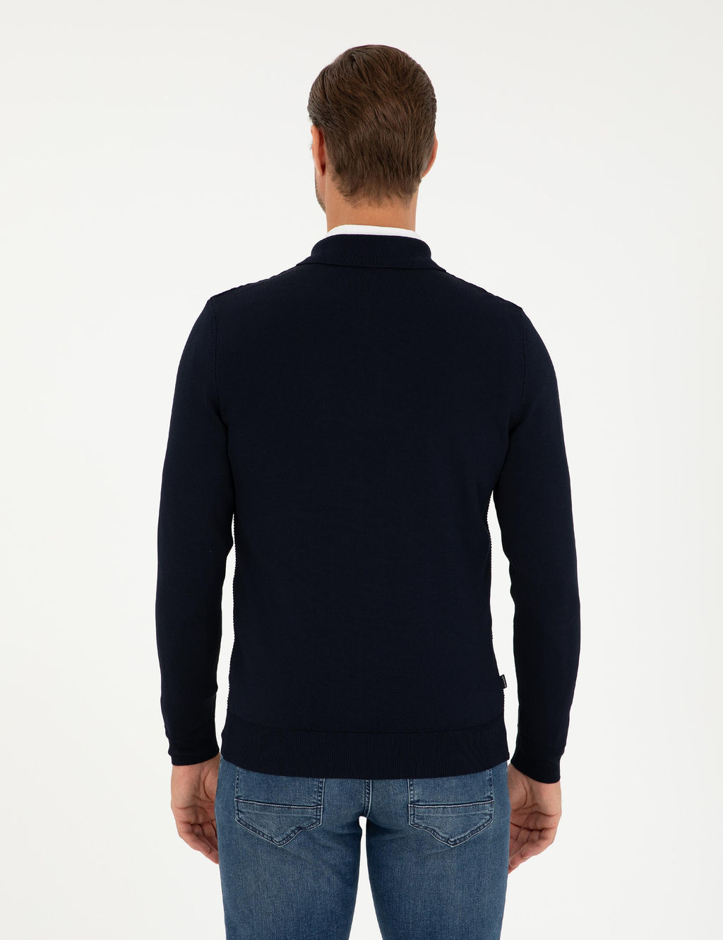 Lacivert Regular Fit Fermuarl_ Polo Yaka Triko Kazak