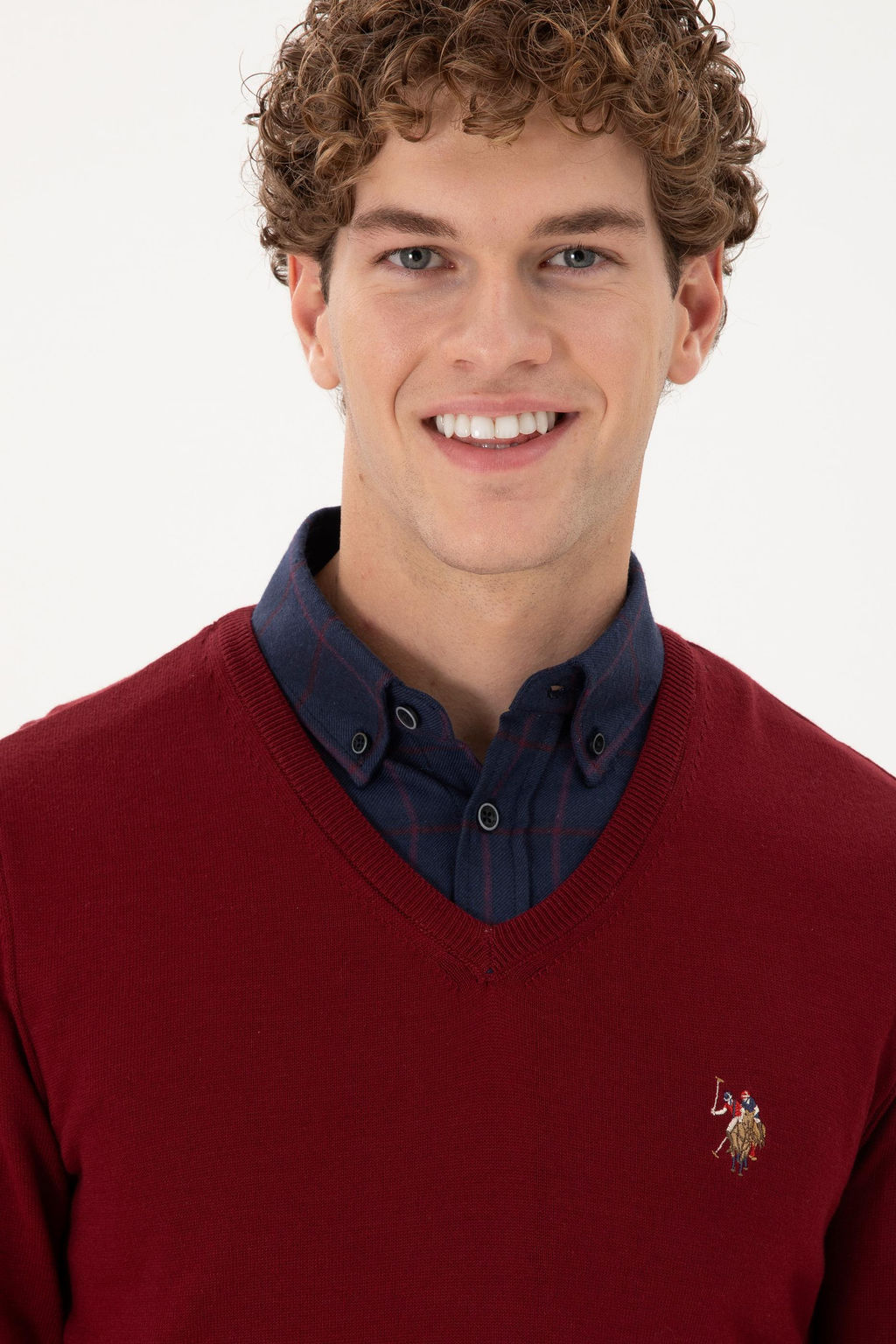 Erkek Slim Fit V Yaka Bordo Basic Kazak - U.s. polo assn фото 2
