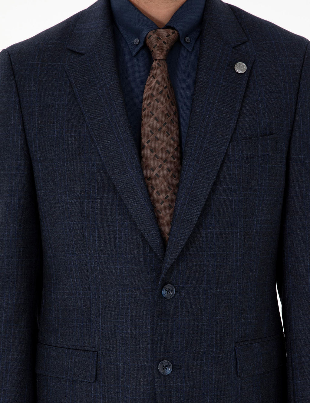 Lacivert Slim Fit Ekose Y_n Tak_m Elbise