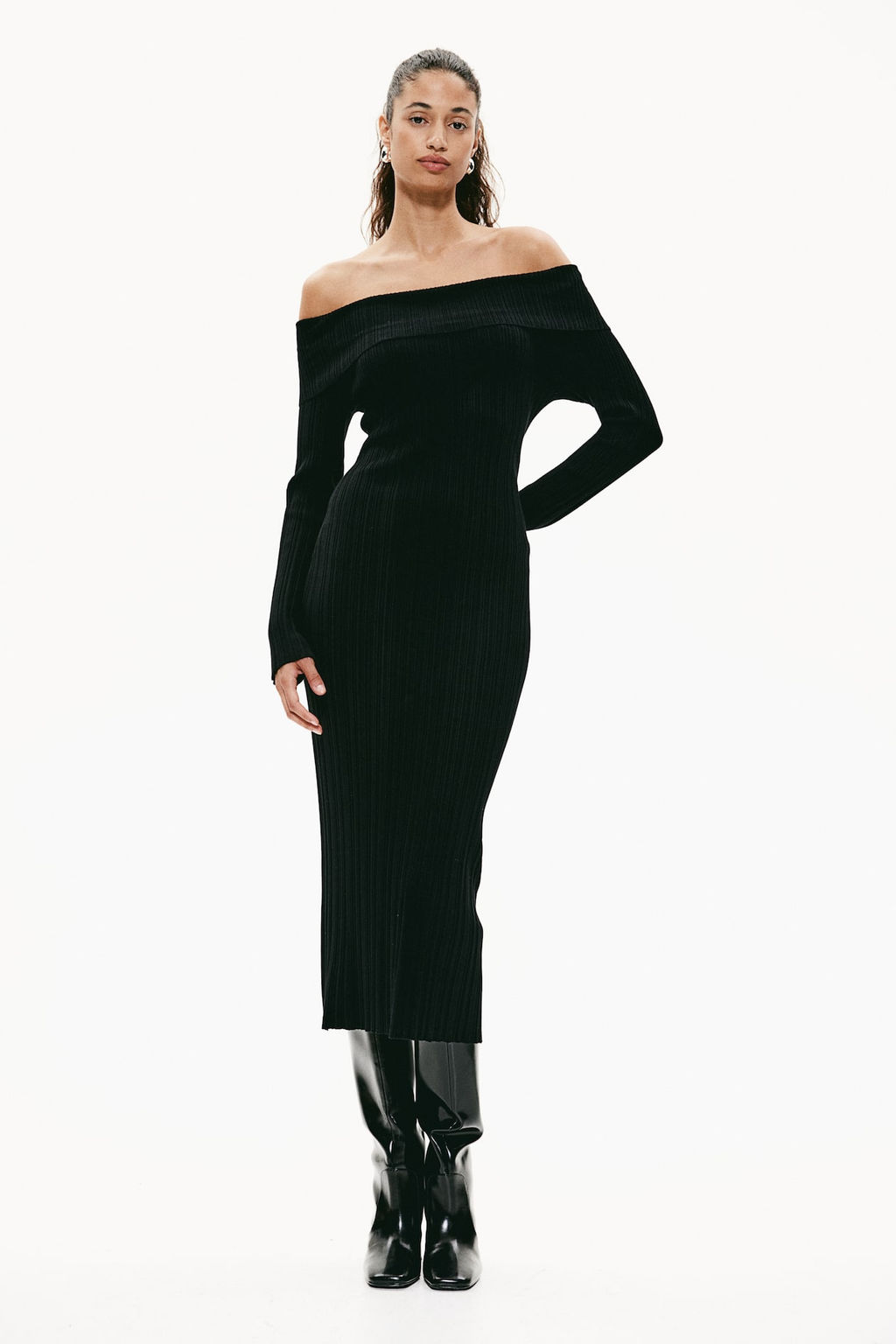 Vestido off-the-shoulder en punto de canale - H&m фото 2