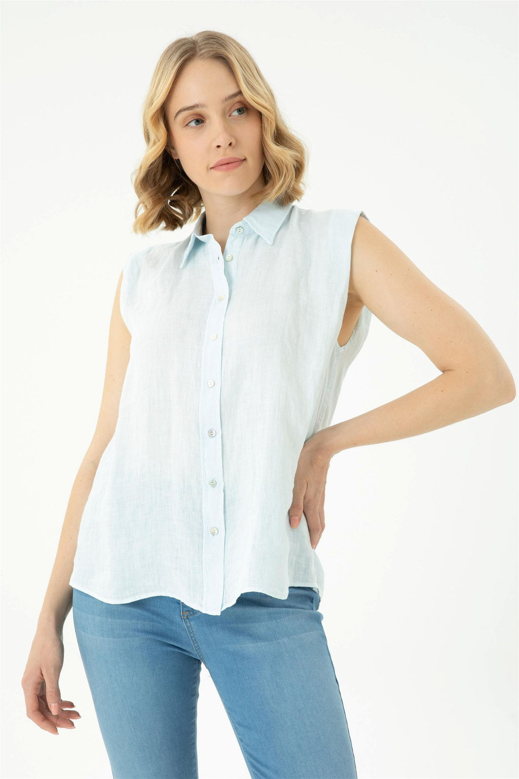 Женская голубая рубашка с коротким рукавом Неожиданная скидка в корзине - U.s. polo assn фото 3