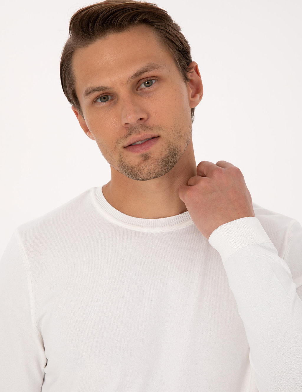 Ekru Slim Fit Bisiklet Yaka Triko Kazak - Pierre cardin фото 2