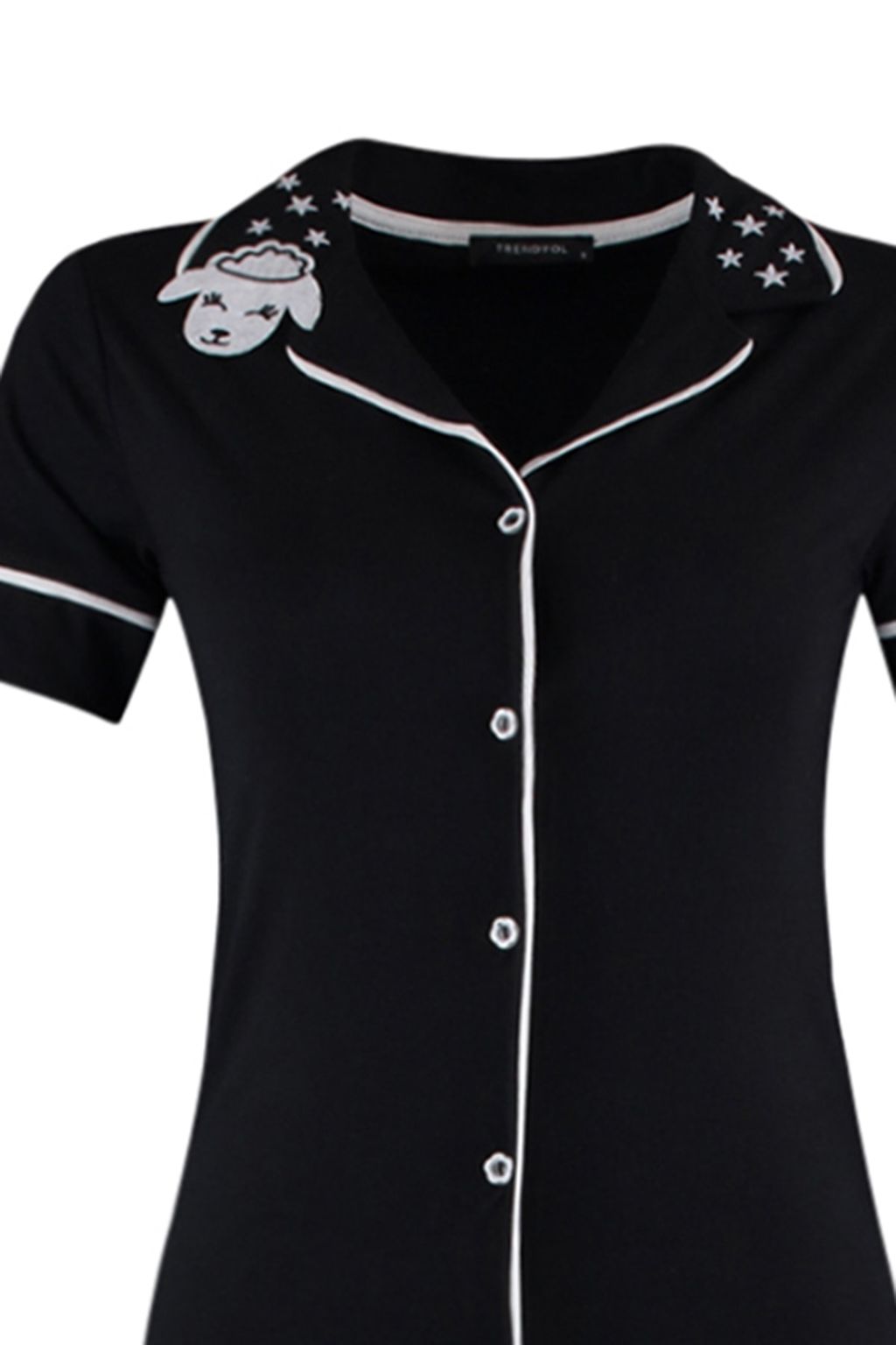 Trendyolmilla Siyah Pamuklu Yaka Kuzu Bask?l? Dar Kal?p Orme Pijama Tak?m? THMAW22PT0704 фото 15