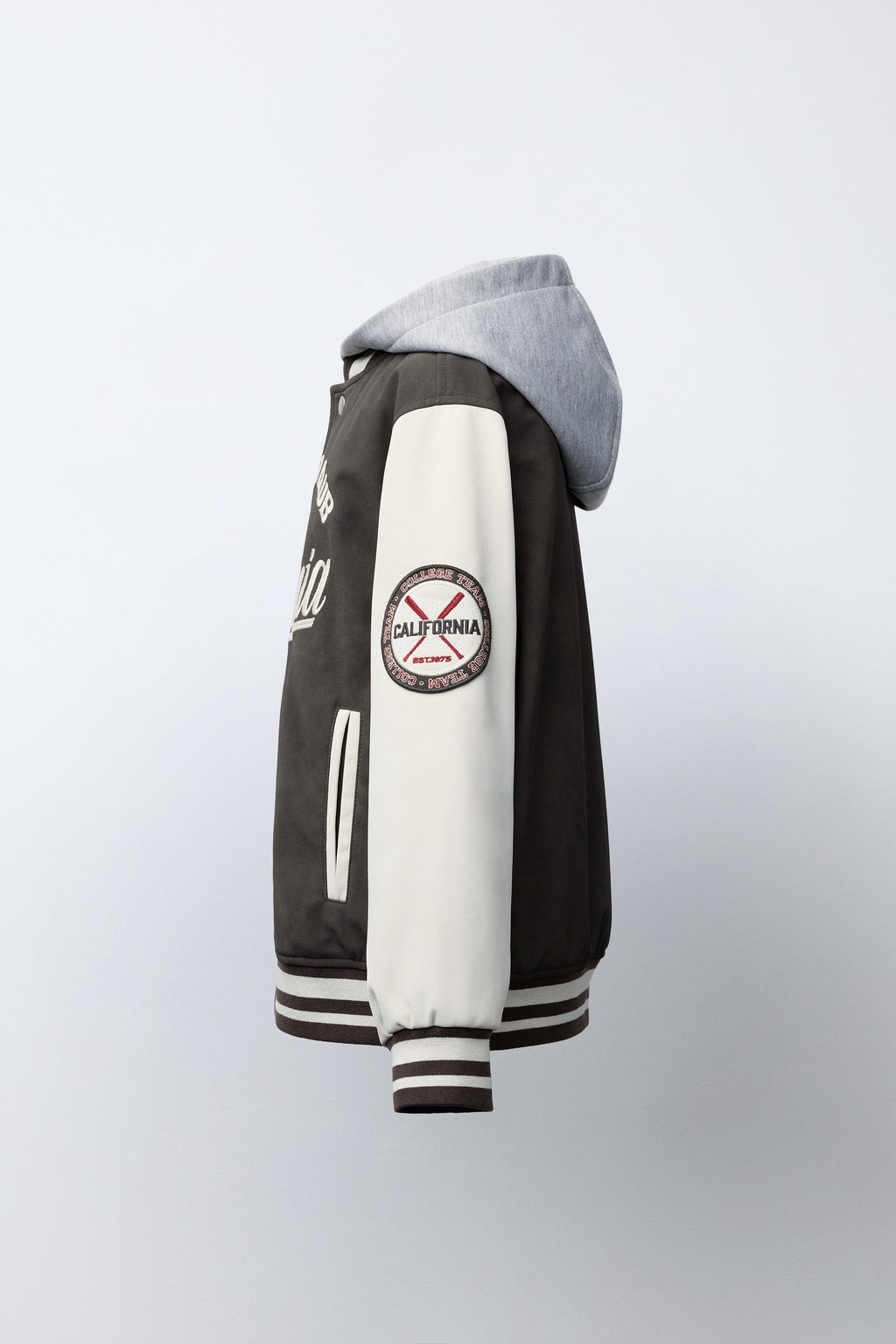 BOMBER JACKET WITH HOODIE AND FAUX LEATHER SLEEVES - Zara фото 4