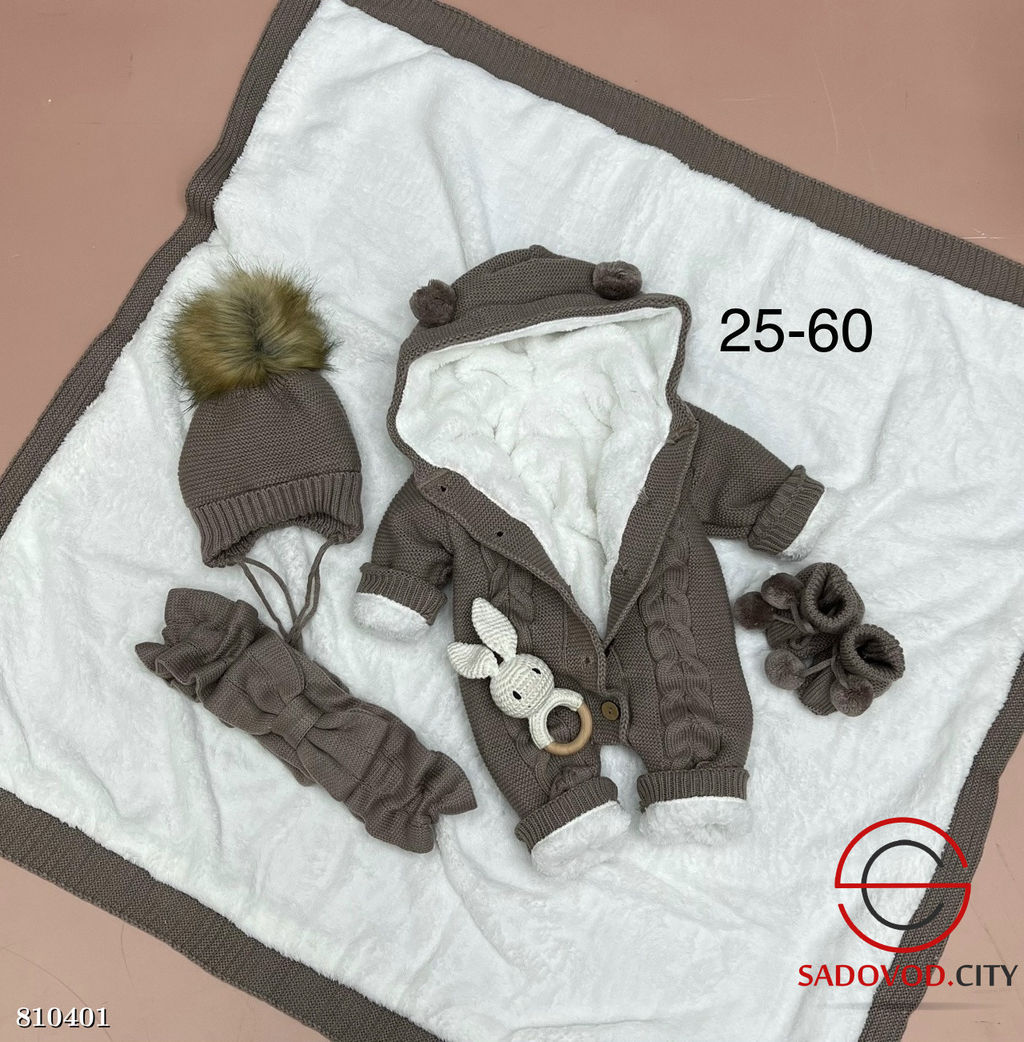 Комплект вязание на меху зимние (одеяло, комбинезоны, шапочки, бант, пинетки) - Bruno фото 14