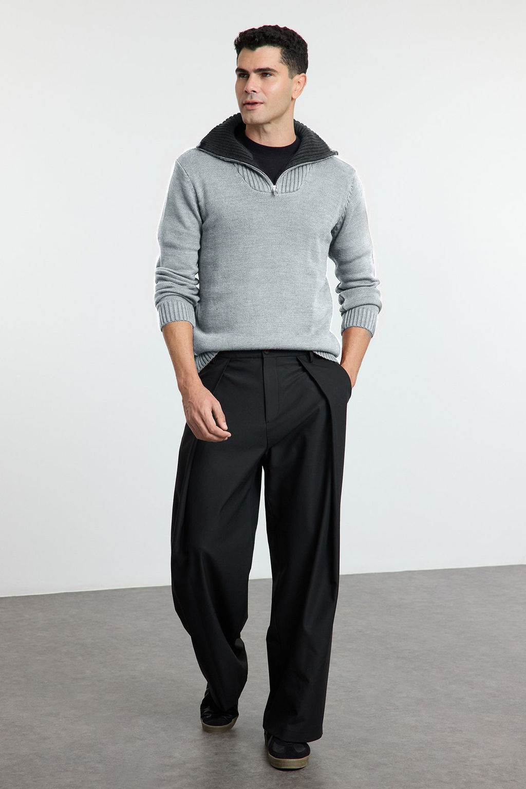 TRENDYOL MAN Lacivert Casual Regular Yar?m Bal?kc? Yaka Duz Triko Kazak TMNAW25KZ00008 - Trendyolmilla фото 21