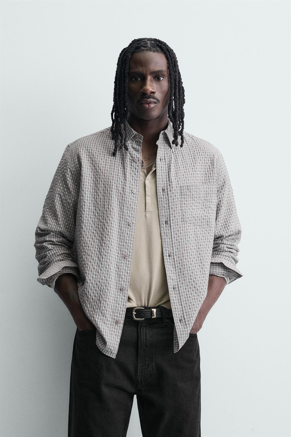 CAMISA CUADROS TEXTURA / Blanco / Granate - Zara фото 2