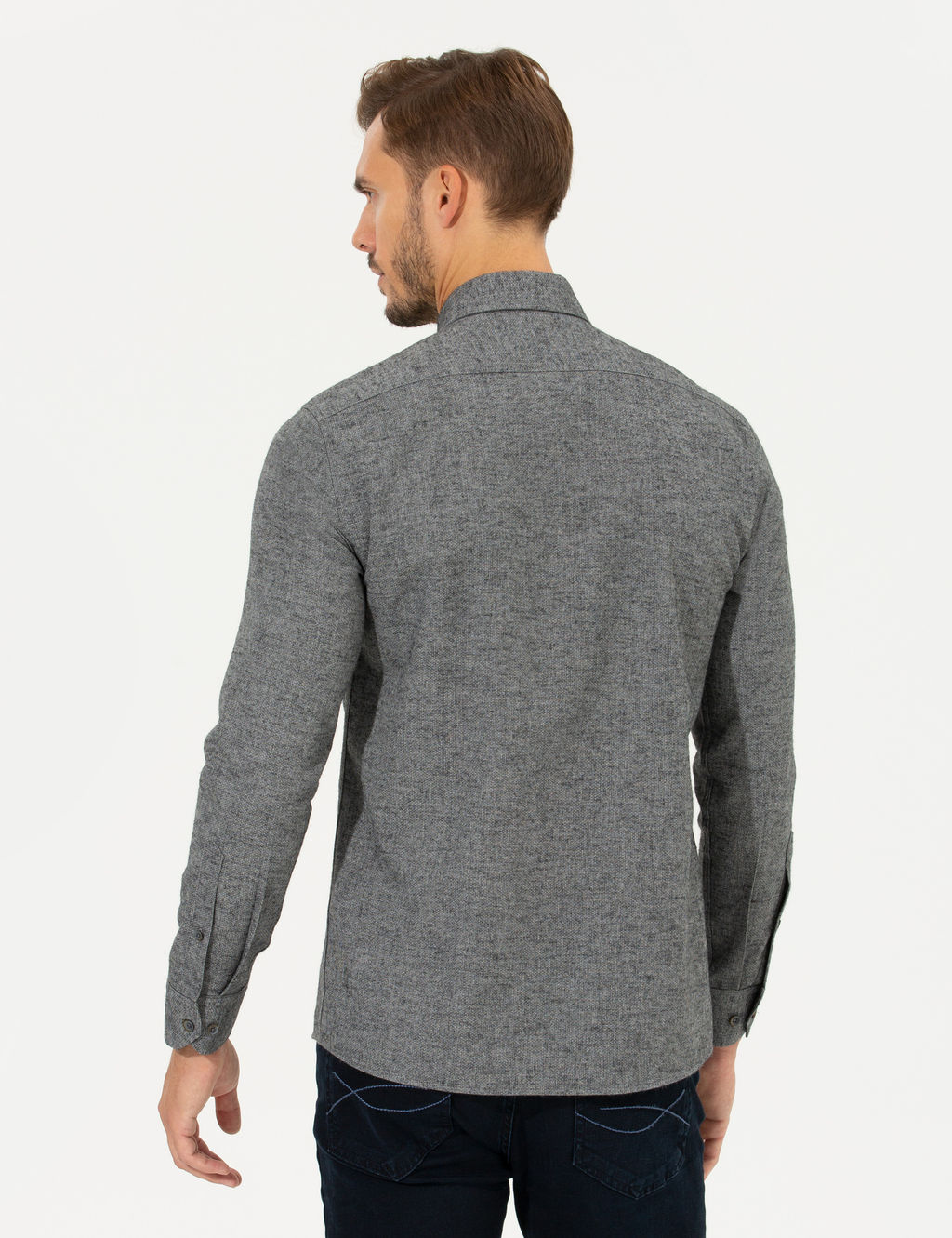 Gri Slim Fit Uzun Kollu G_mlek