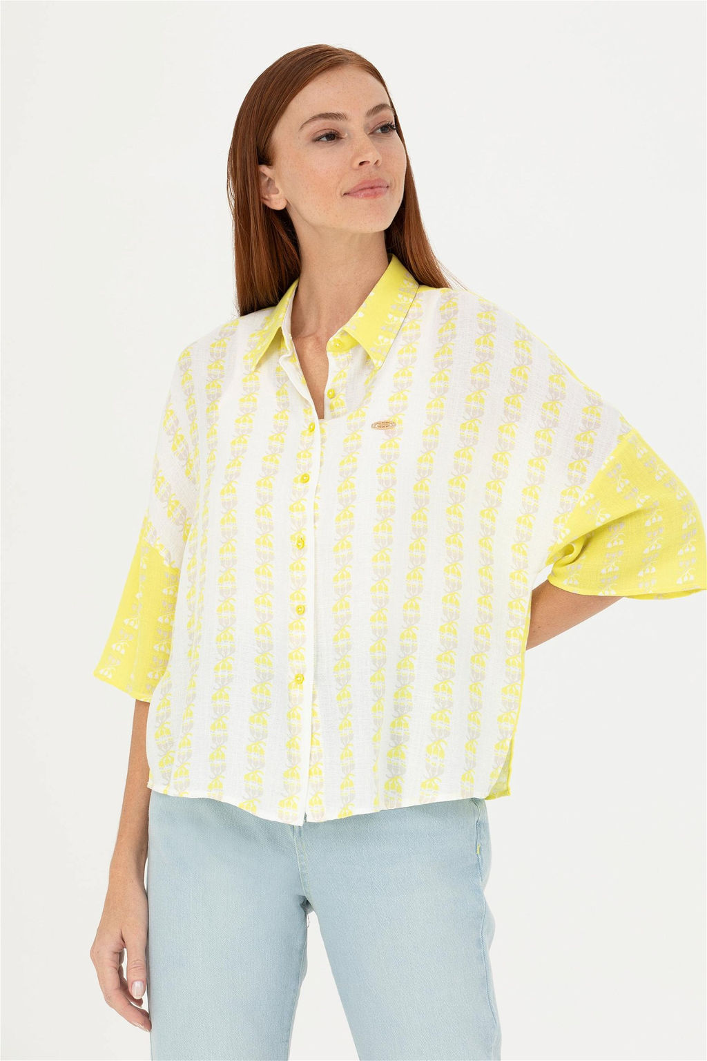 Женская неоново-желтая рубашка с длинным рукавом - U.s. polo assn фото 10