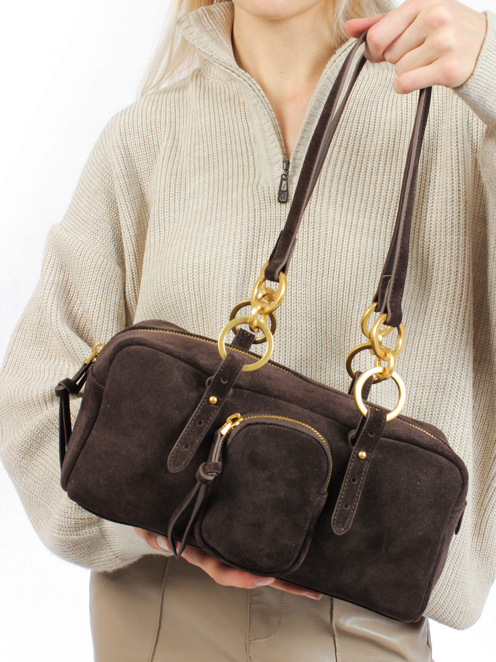 LACCOMA сумка АМ2260-Ф-коричневый натуральная замша хлопок  фото 7