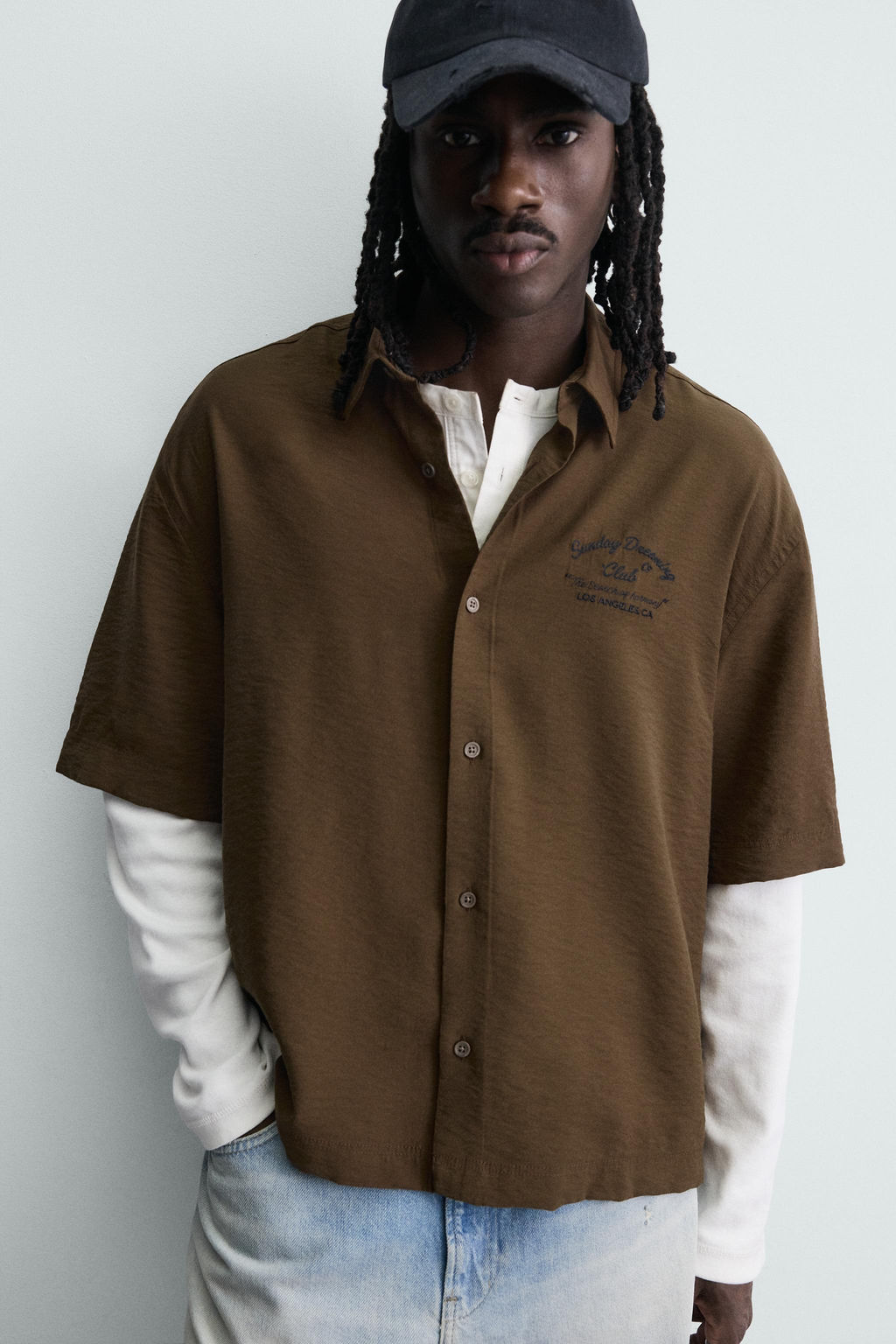 CAMISA FLUIDA BORDADO / Marr?n