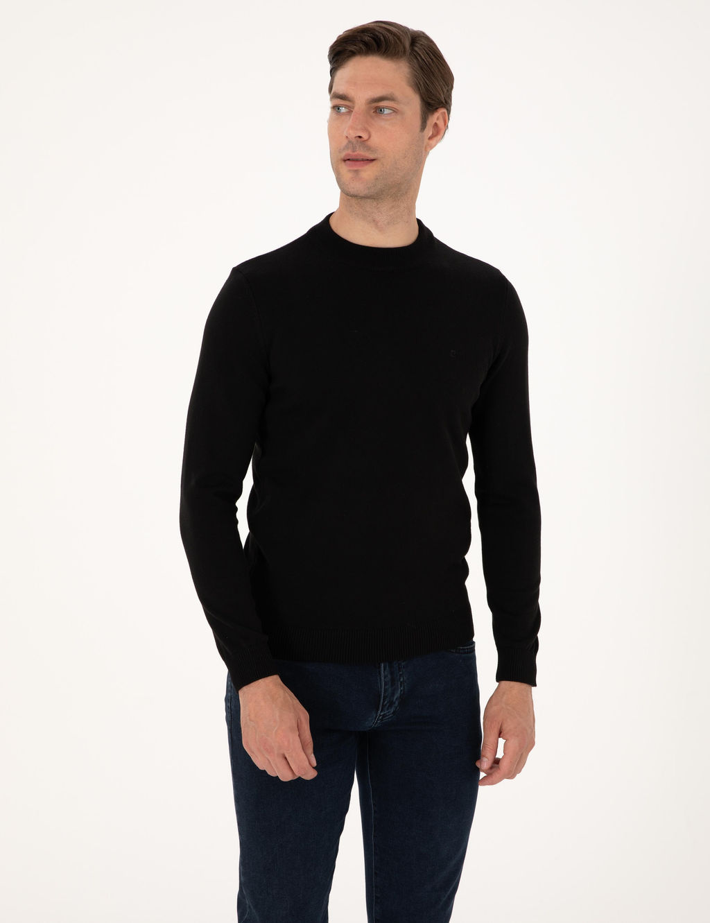 Siyah Slim Fit _eyrek Yaka Basic Triko Kazak - Pierre cardin фото 3