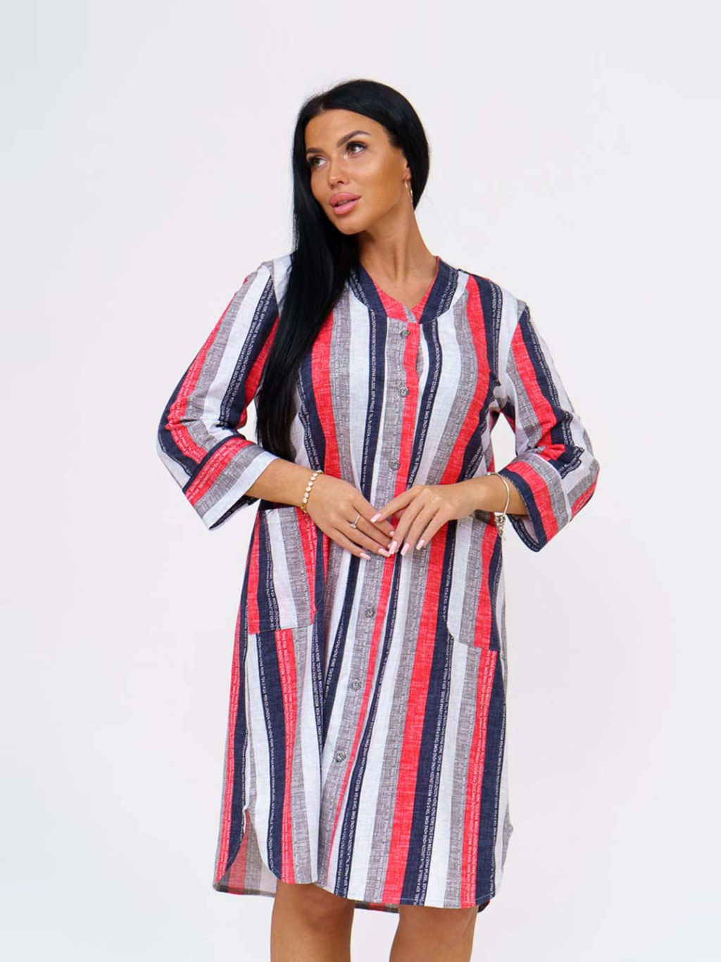 Халат женский, цвет синий красный белый