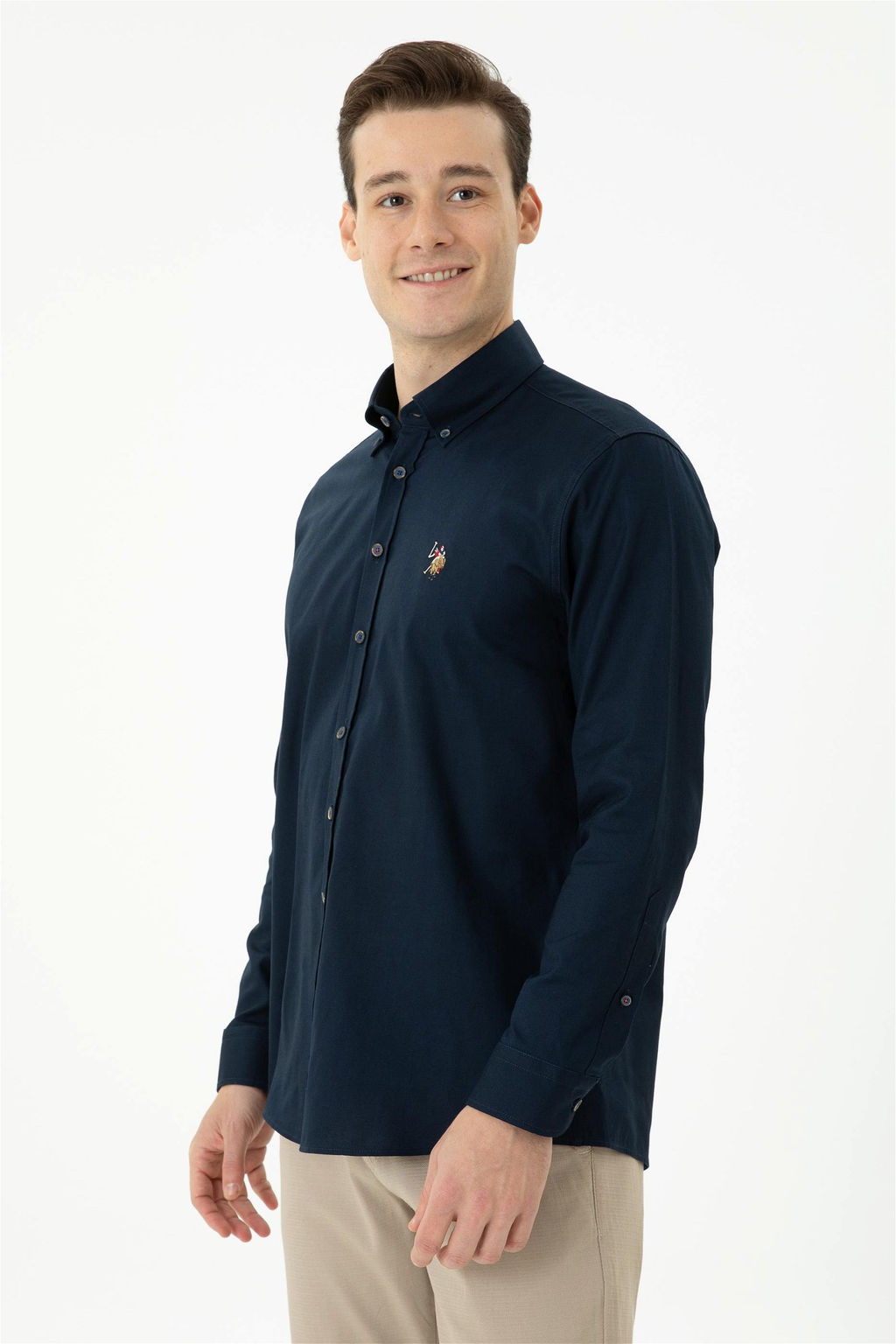 U. S. Polo Assn / Мужская темно-синяя базовая рубашка с длинным рукавом - U.s. polo assn фото 3
