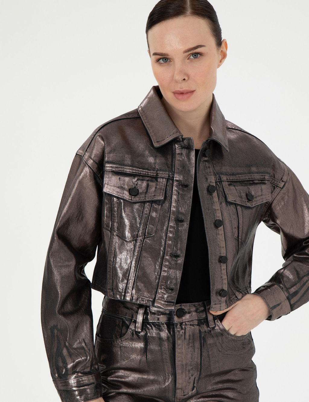 Antrasit Crop Top Jean Ceket - Pierre cardin фото 3