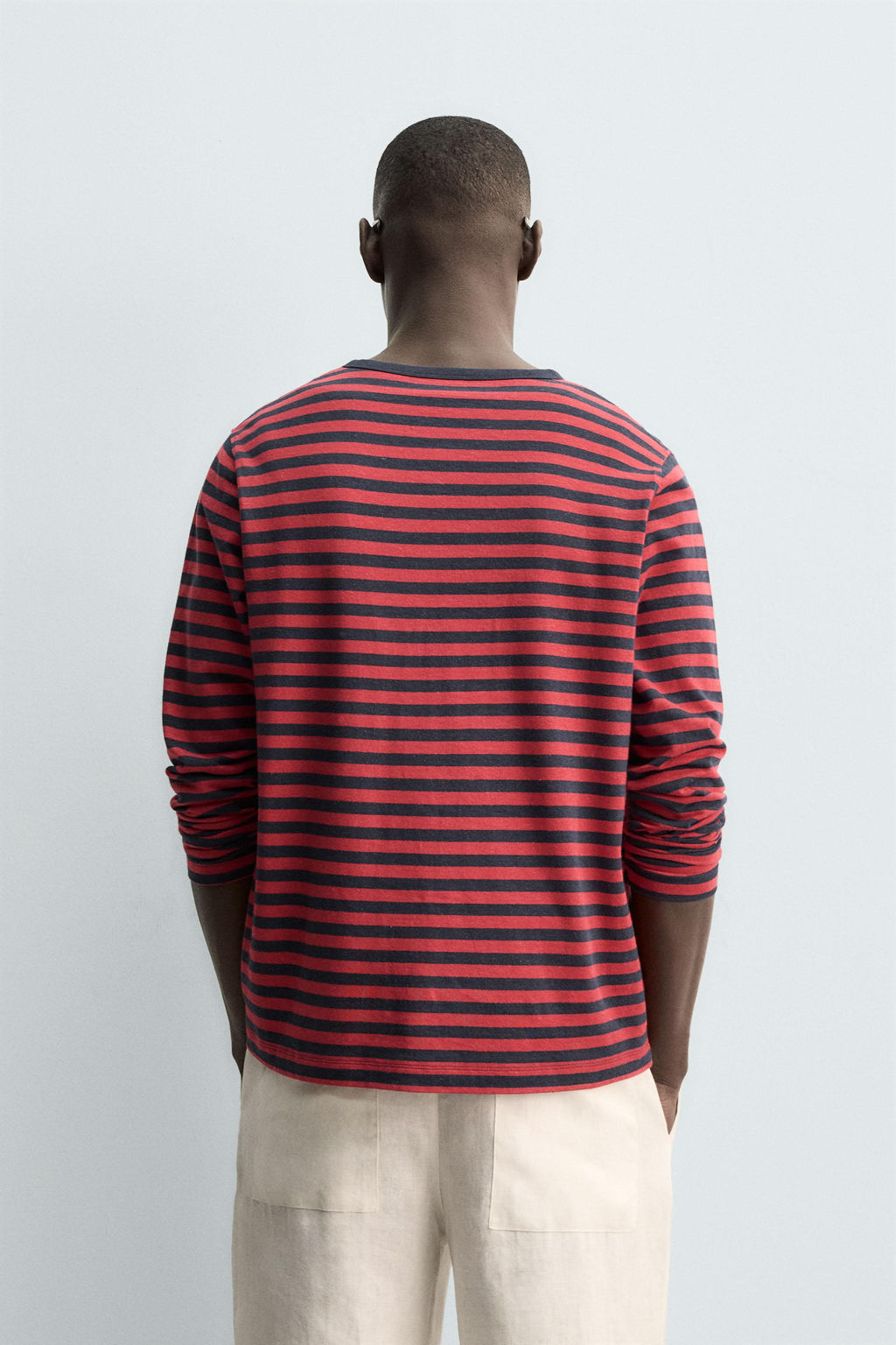 CAMISETA CUELLO PANADERO RAYAS LINO - ALGOD?N / rojo/marino - Zara фото 3