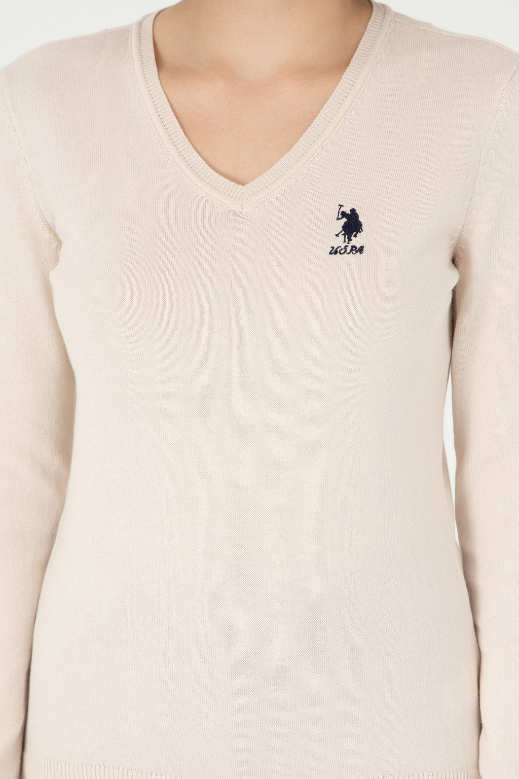 Женский базовый свитер кремового меланжевого цвета Неожиданная скидка в корзине - U.s. polo assn фото 6