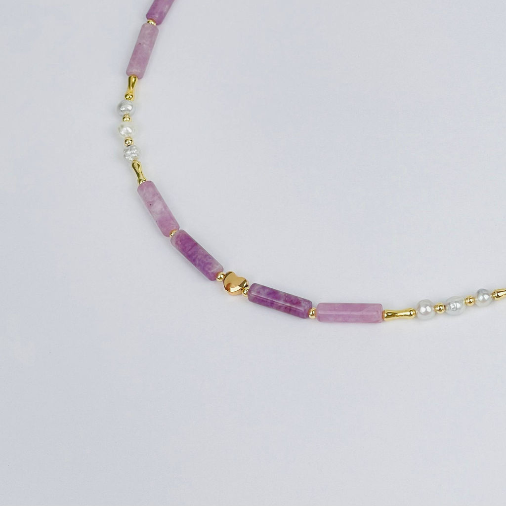 Колье из Лепидолита и Жемчуга 40 см +