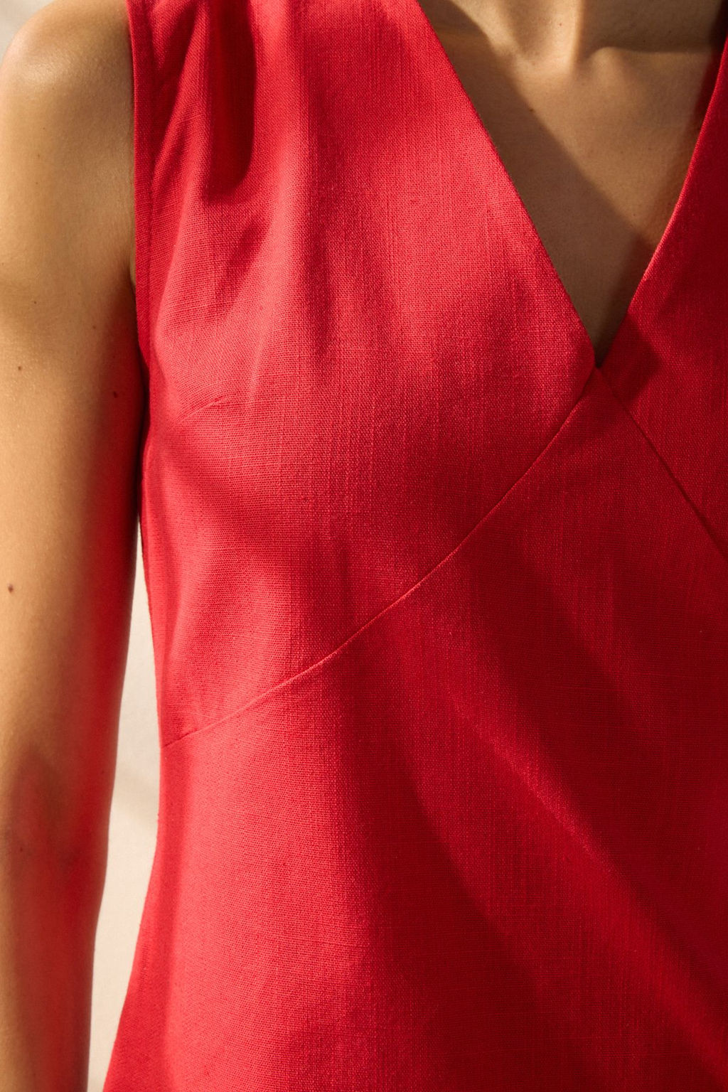 Trendyolmilla K?rm?z? Keten Kar?s?ml? A Kesim Mini Dokuma Elbise TWOSS25EL00645  фото 3