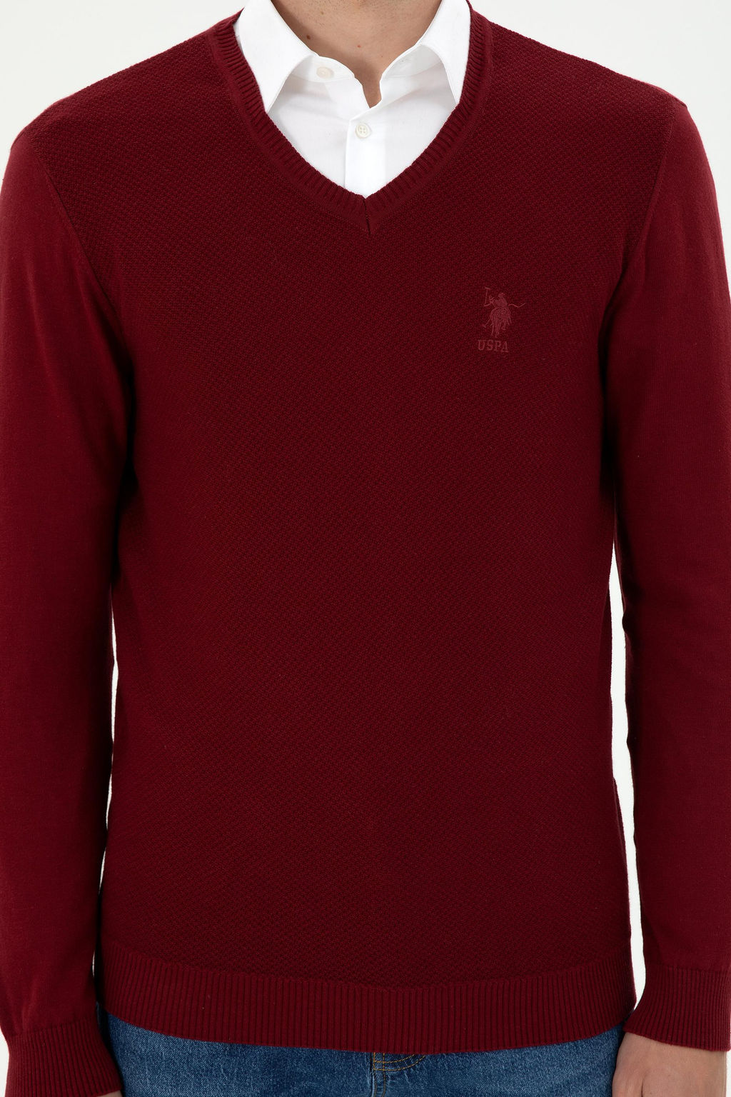Мужской бордово-красный базовый свитер - U.s. polo assn фото 6