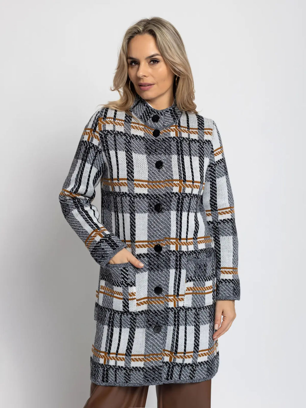 Кардиган В 1579/черн-горчич